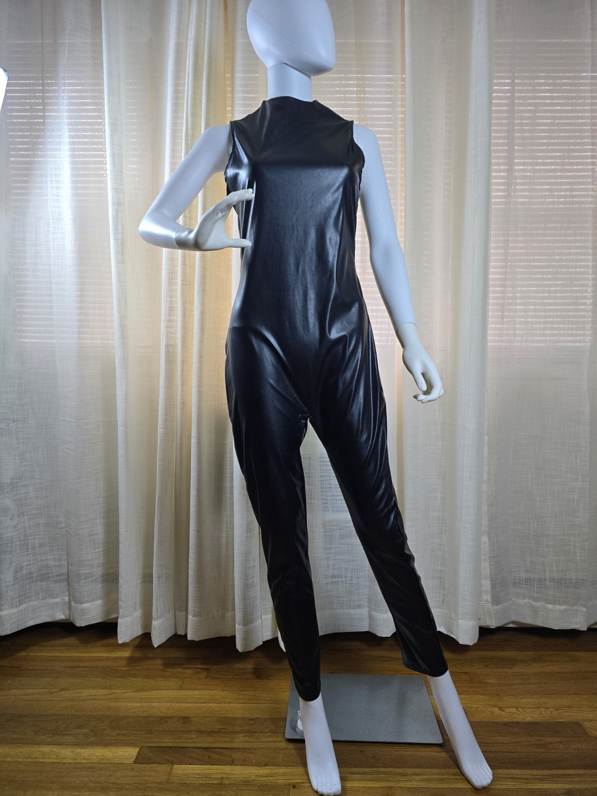 Shiny Black full length Jumpsuit/Cat Suit w/ back zipper (L)