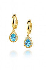 14k Yellow Gold Halo Birthstone Huggie Earrings for Women