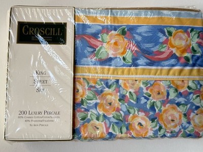 NEW Croscill *KING FLAT & FITTED SHEET SET PILLOWCASES ~FIESTA Yellow FLOWERS