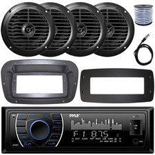Pyle Single-DIN Marine Stereo W/Kit  Adapter Plate, 4x 6.5'' 120W Max Speakers