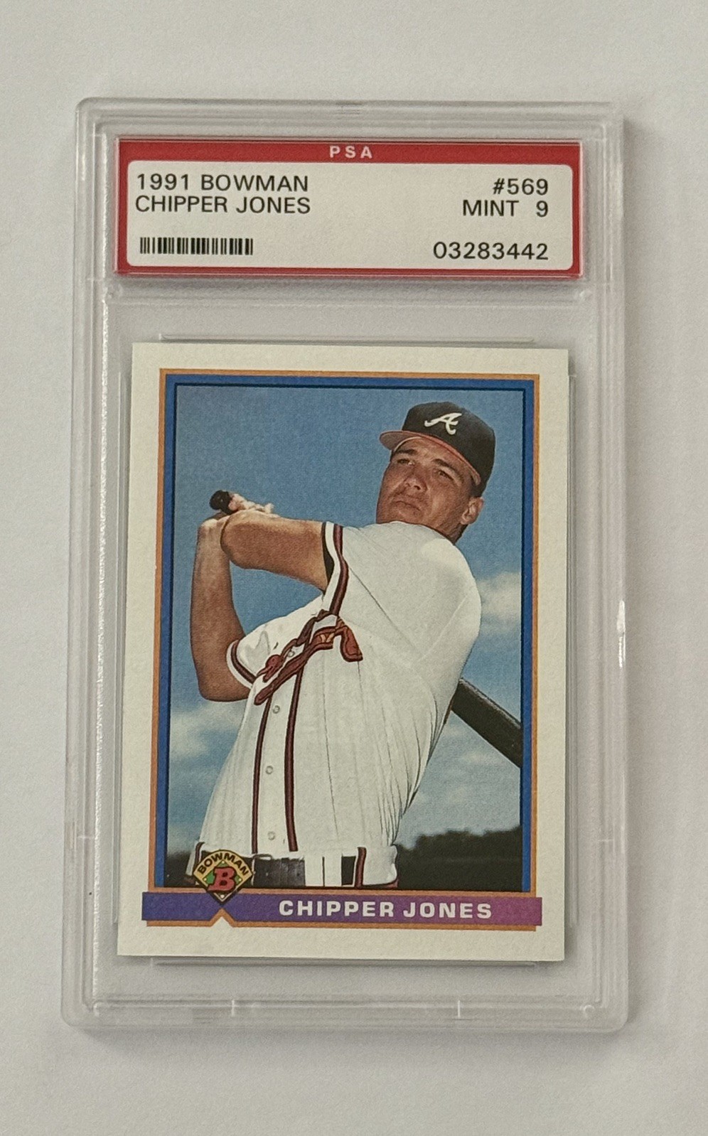 1991 Bowman Chipper Jones Rookie Card Psa #569 Atlanta Braves Hof Psa 9 (RC)