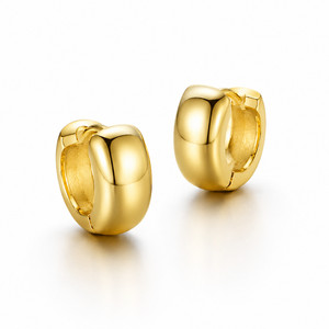 Authentic Gold Plated Chunky Huggie Hoop Earrings Small Thick Women's Jewelry