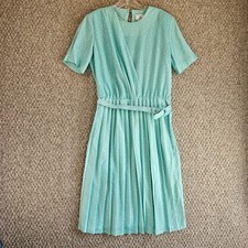 Vintage CB Dress Women's Short Sleeve Pleated Polka Dots Belted
