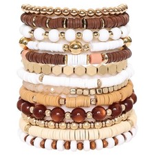 13pcs Surfer Trendy Heishi Clay Bead Bracelets Boho Beaded Stretch Bracelets for