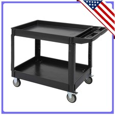 Large Two-Shelf Utility Cart with Heavy-Duty Wheels 500 lb Rolling Utility Cart