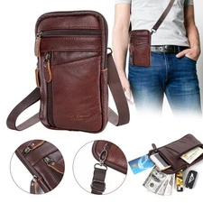Men Leather Phone Pouch Belt Bag Shoulder Crossbody Waist Pack Holster Handbag