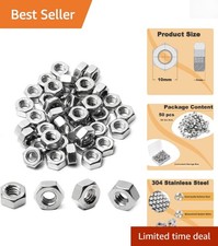 50pcs M6 Hexagonal Nuts - Fully Threaded Stainless Steel Fasteners for Assembly