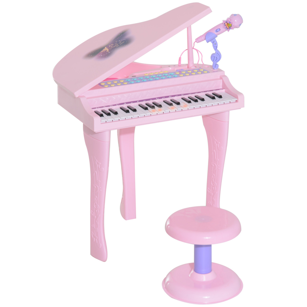 Jouet 37 Key Mini Electric Grand Piano with Stool & Microphone - Pink - Image 3