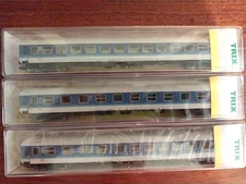 3 N Scale Trix Passenger Car Set #13350, 13351, 13353 Compartment, Bistro Car