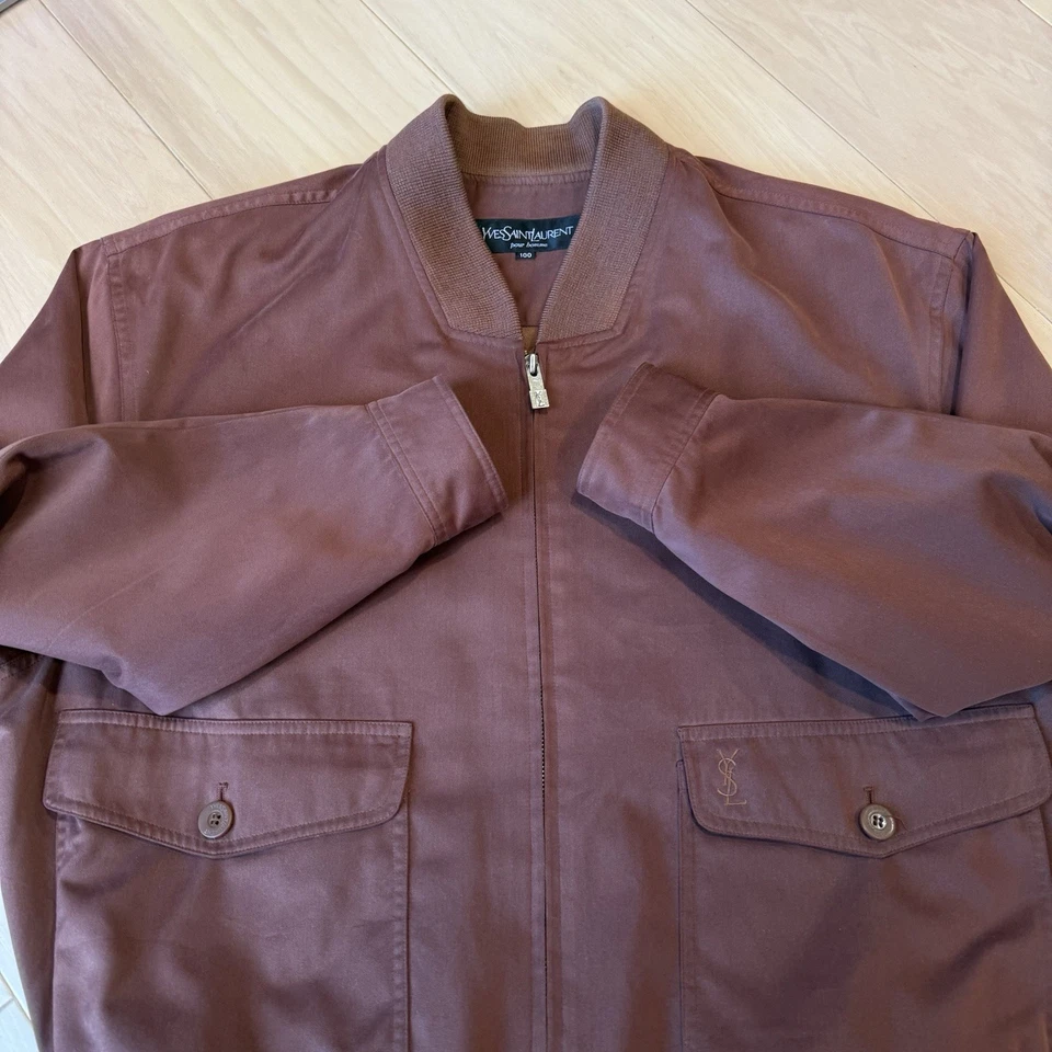 Chaqueta Harrington Vintage Yves Saint Laurent Mediana Arcilla Naranja Cremallera Completa Años 90 Foto 4 de 4