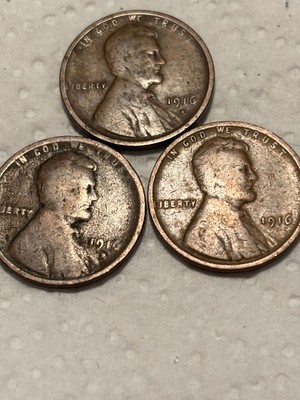 1916p,d,s lincoln cents 3 coins 1 price free shipping
