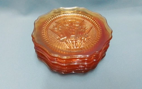 Vintage Jeanette Marigold Carnival Glass Iris & Herringbone Plate  5.5"