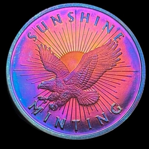 1 oz Silver Round Sunshine Mint Proof  Monster Rainbow Toning Mint Mark SI