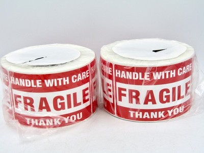 (2 Rolls) 500 FRAGILE Stickers 3 x5  Label Sticker Handle With Care 500/roll