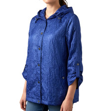 CHICO'S Zenergy Jacket BLUE CRINKLE NYLON WINDBREAKER Snap-Up Pockets SIZE 1 M