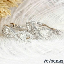 Moissanite Huggie Hoop Earrings 2.50 CT Round Cut Solid 14K White Gold For Women