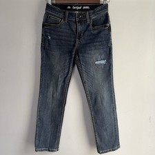Cat  Jack Boy  s Size 8 Super Stretch Slim Distressed Blue Jeans Adjustable