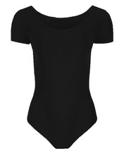 Short Sleeve Leotard Girls Ballet Dance Stretchy Kids Plain Gymnastics Bodysuit