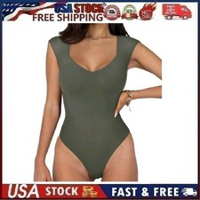 REORIA Butsmooth Women's V Neck Sleeveless Tank Top Bodysuit, 2XL, Gray-Green