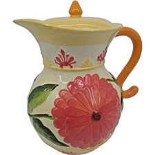 Nonni's Pitcher Zinnias Flowers Yellow & Orange Hand Painted