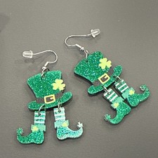 Four Leaf Clover Dangle Earrings Green Filigree Lucky St Patricks Day Jewelry