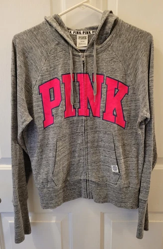 UNDERCOVER Victoria Secret ROSA ~ grigio con grafica ROSA ~ felpa con cappuccio da donna ~ taglia media