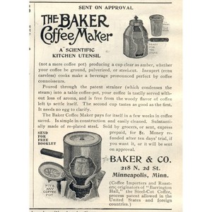 1903 Vintage Baker Coffee Maker Advertisement Scientific Kitchen Utensil
