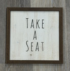 Framed Wood "Take a Seat" Bathroom Sign Rustic Square 12x12 Vertical Brown — photo 1
