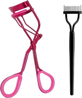 Professional Eyelash Curler & Comb Set - Soft Silicone, Travel-Friendly in Rose