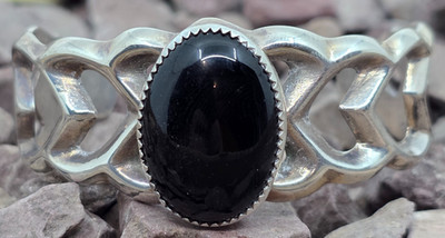 FL Begay Navajo Sandcast Sterling Silver Black Onyx Cuff Bracelet