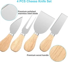 4-Piece Cheese Knife Set – Stainless Steel Cutters with Wooden Handles for Board