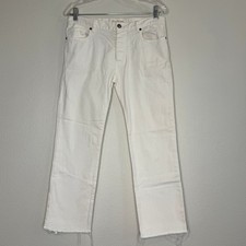 NILI LOTAN The Mott White Frayed Hem Straight Leg Jeans 2 Button Fly Designer