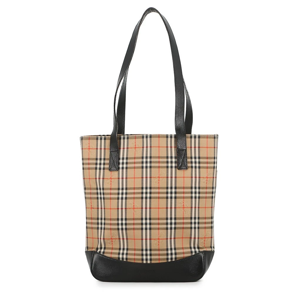 Burberry — BURBERRY Check Tote Bag Canvas/Leather Beige/Black