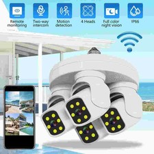 4 Lens 1080P WiFi IP Camera Wireless E27 Outdoor CCTV PTZ Home Security IR Cam