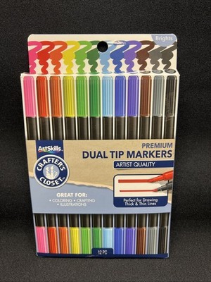 NEW Art Skills Premium Dual Tip Art Markers Artist Quality 12 Piece + FREE SHIP
