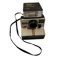 Vtg Polaroid One Step Land Camera Rainbow Stripe ALFON Flash PR-50 Untested