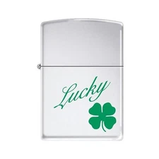 Zippo Windproof Lighter Lucky 4 Leaf Clover Green High Polish Chrome (AD201)