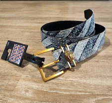 NWT Kurt Geiger Blue Denim Jean Rhinestone Belt L/XL Gold Buckle Unisex