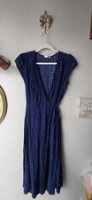 Gap Blue Wrap Dress Medium A-Line Tie Waist Midi Flowy Summer Casual V-Neck
