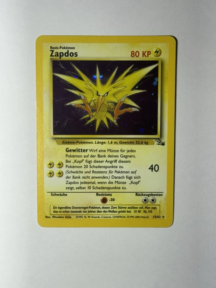 Pokemon Karte - Zapdos (15/62) Fossil Set - Holo / Deutsch - Nearmint - Vintage - Bild 2 von 4