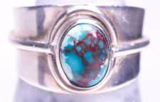 925 Sterling Silver Turquoise Cabochon Southwestern Style Ring Size 7.5 Vintage