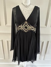 Stunning Forever Unique Black Cocktail Party Dress Chiffon Sleeves UK12 US10
