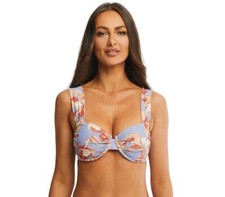 Time and Tru Women's Printed Ruched Underwire Bikini Top, Size L 12-14