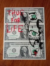Dollar Art Cash Art "Thug for life" By Amorce On Real Dollar No Banksy .