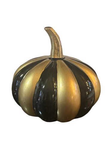 Fall Harvest Pumpkin Black Gold Metallic Pairs W/Mackenzie Childs Ceramic 9” NEW - Picture 2 of 2