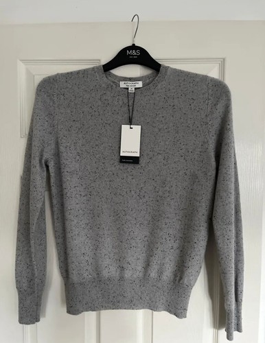 AUTOGRAPH M&S WOMENS PURE CASHMERE GREY FLECK CREW NECK JUMPER Size 10 Bnwt