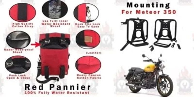 Paire de sacoches militaires rouges avec kit de montage compatible avec Royal... - Photo 1/4