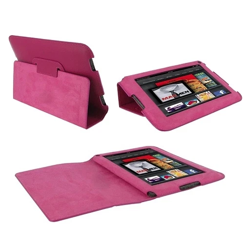 rooCASE for Amazon Kindle Fire 7 - Ultra-Slim Leather Folio Case (Magenta - Sing - Image 3 of 4
