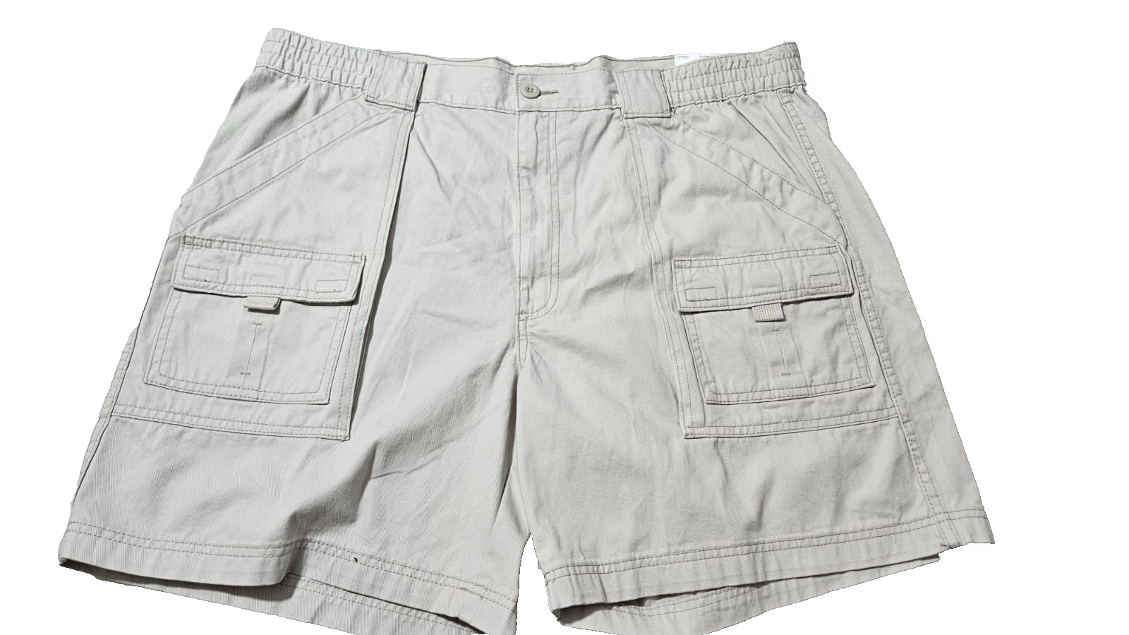 NWT St. John's Bay Man Cargo Shorts Size 44 Classic Stone Elastic Waist Cotton