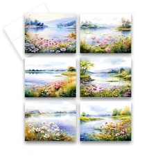 12 Assorted Blank note cards with envelopes - LAKESIDE FLOWERS (2 of Each)